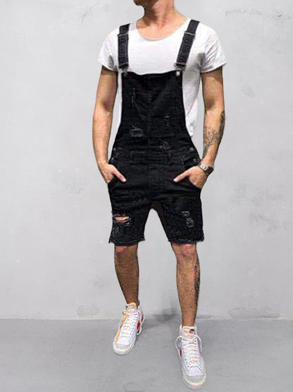 Torn Denim Overalls Shorts