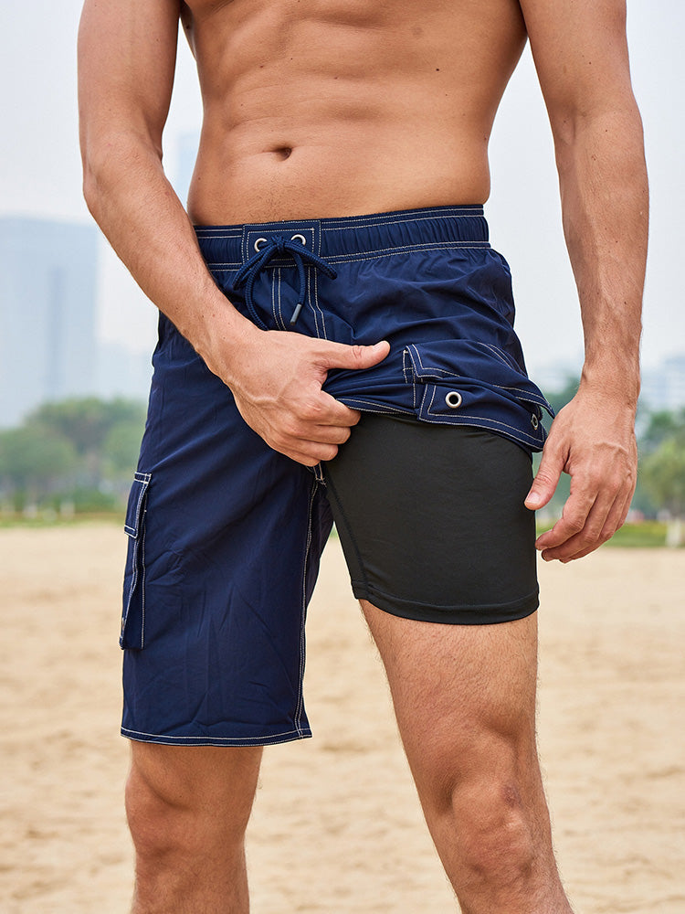 Men's Summer Solid Side-Stripe Boardshorts