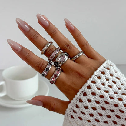 Luné® | Vivienne — Set van 6 Goudkleurige Ringen met Paarse Zirkonen