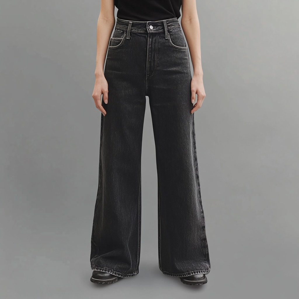 Luné® | Camille — Zwarte Jeans met Wijde Pijpen