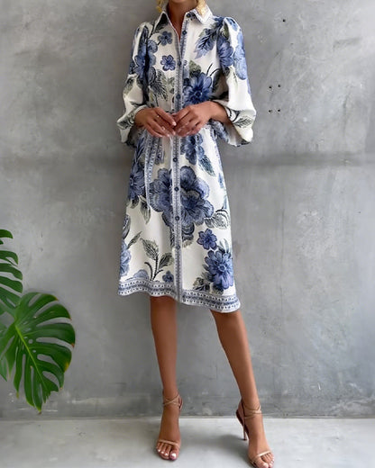 Luné® | Camille — Elegante Jurk met Geribbelde Kraag & Volumineuze Mouwen