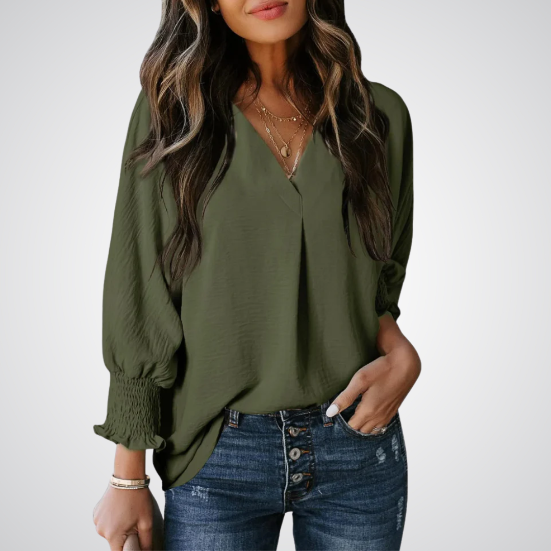 Leila – Klassieke V-hals Tuniek Blouse