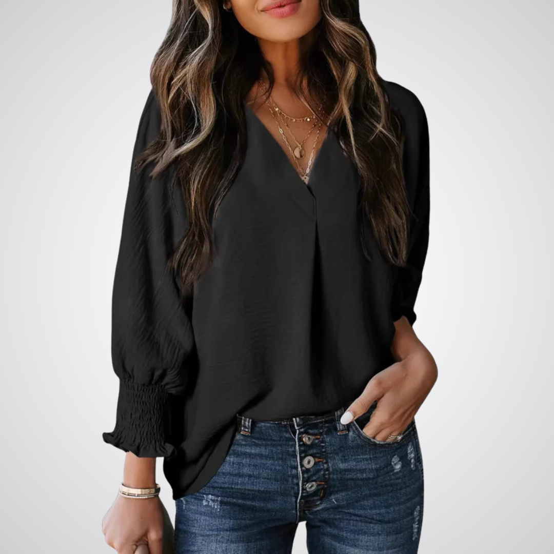 Leila – Klassieke V-hals Tuniek Blouse