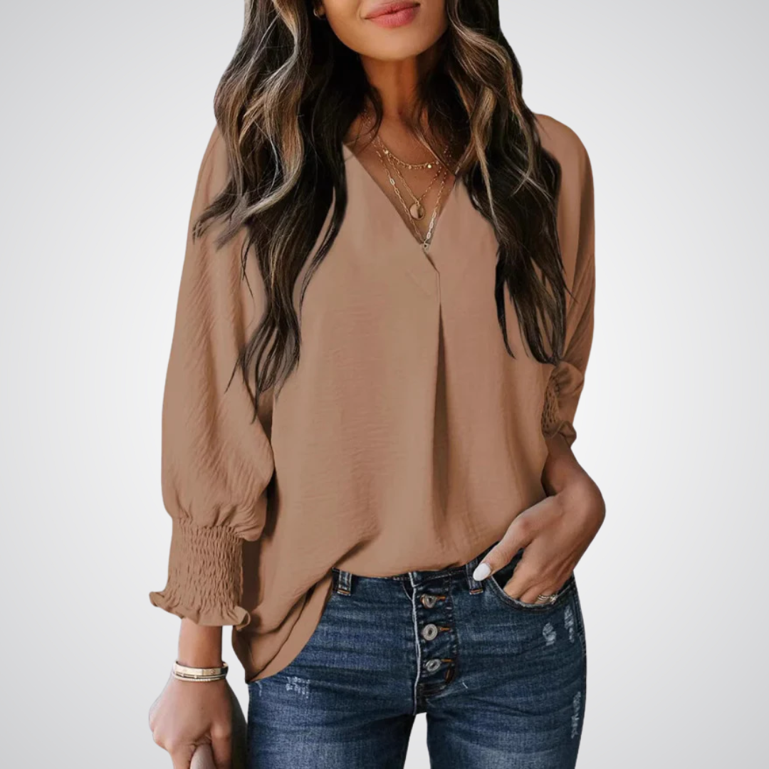 Leila – Klassieke V-hals Tuniek Blouse