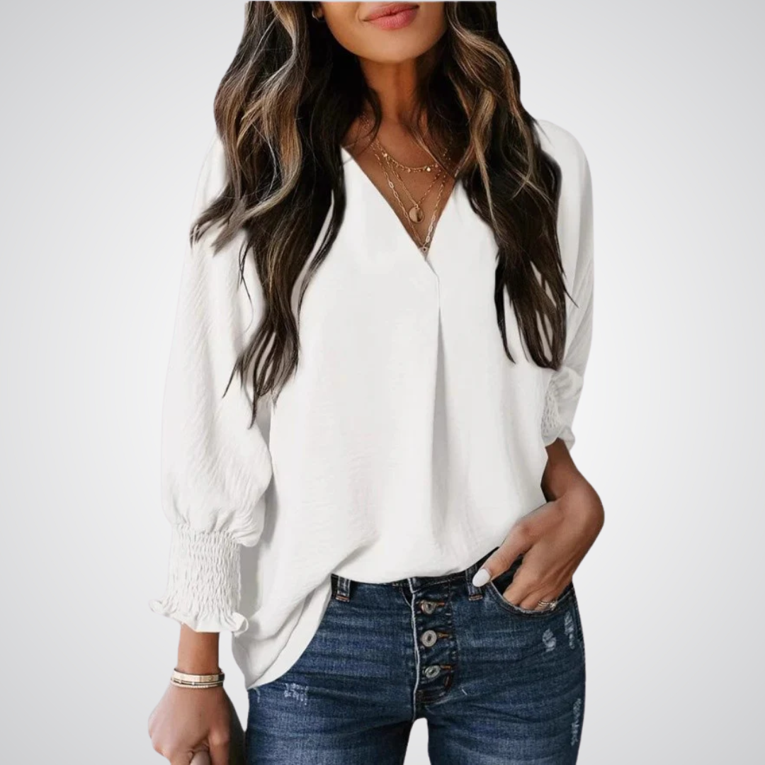 Leila – Klassieke V-hals Tuniek Blouse
