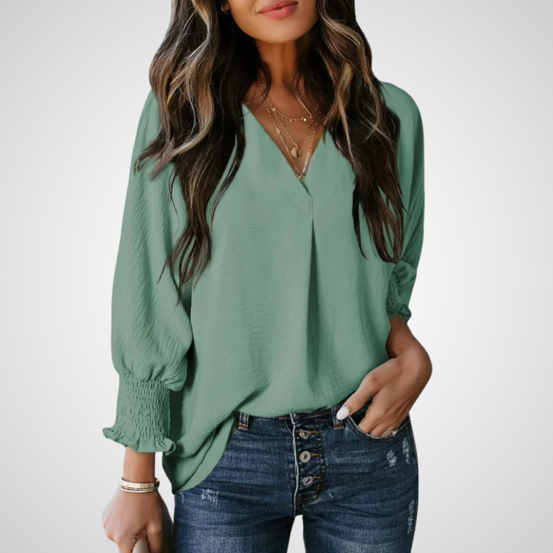 Leila – Klassieke V-hals Tuniek Blouse