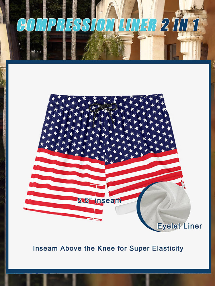 Quick-Dry Printed Swim Trunks with Compression Lining (US Only)
