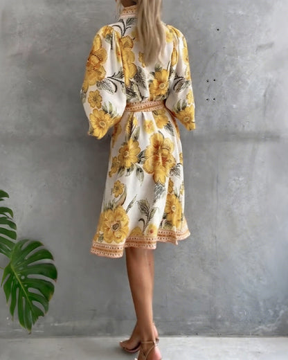 Luné® | Camille — Elegante Jurk met Geribbelde Kraag & Volumineuze Mouwen