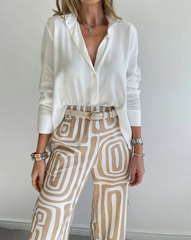 Luné® | Gabriella — Elegante 3-Delige Dameset met Pantalon, Blouse & Riem