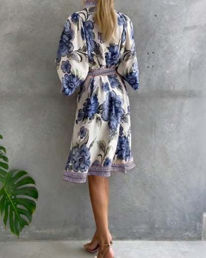 Luné® | Camille — Elegante Jurk met Geribbelde Kraag & Volumineuze Mouwen