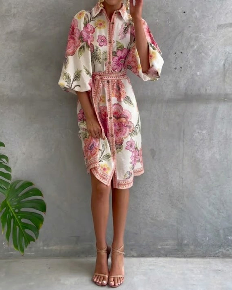 Luné® | Camille — Elegante Jurk met Geribbelde Kraag & Volumineuze Mouwen