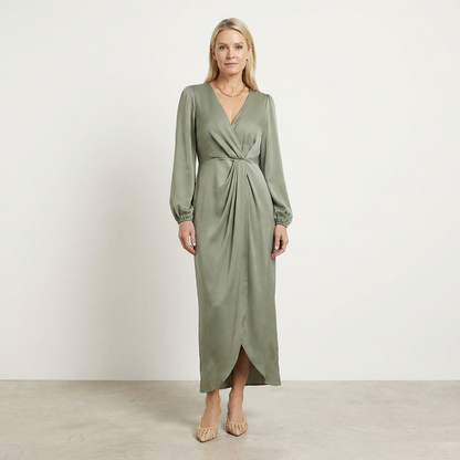 Lange maxi-jurk met gekruiste halslijn