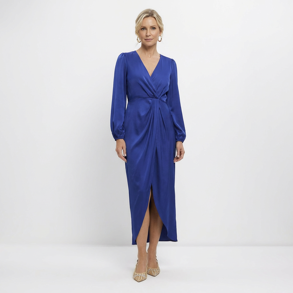Lange maxi-jurk met gekruiste halslijn