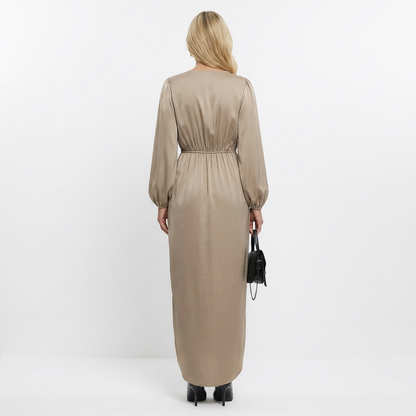 Lange maxi-jurk met gekruiste halslijn
