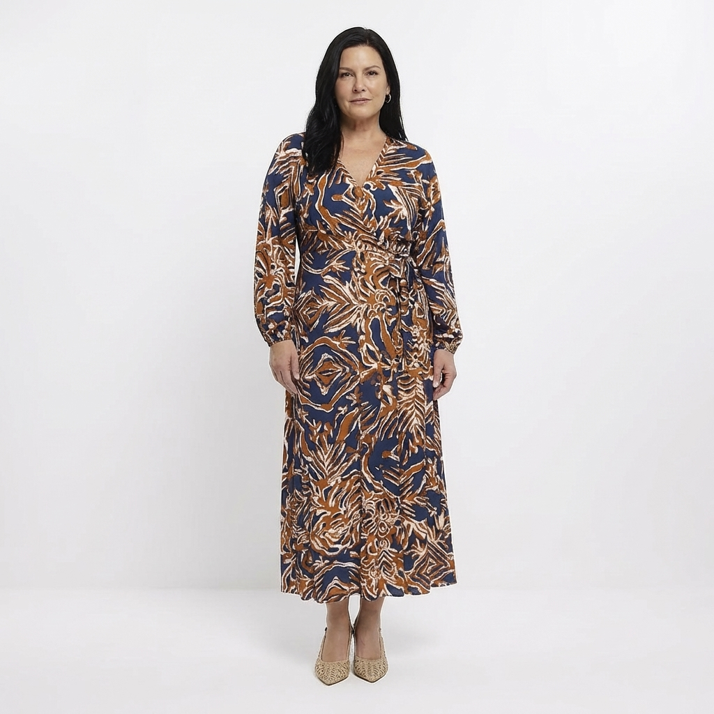 Maxi-jurk met bedrukte v-hals
