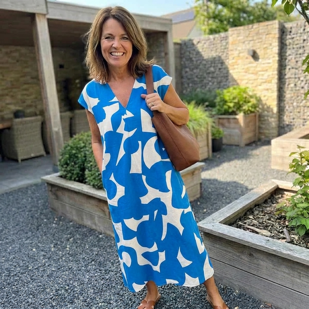 Laluna® | Jurk met print en V-hals