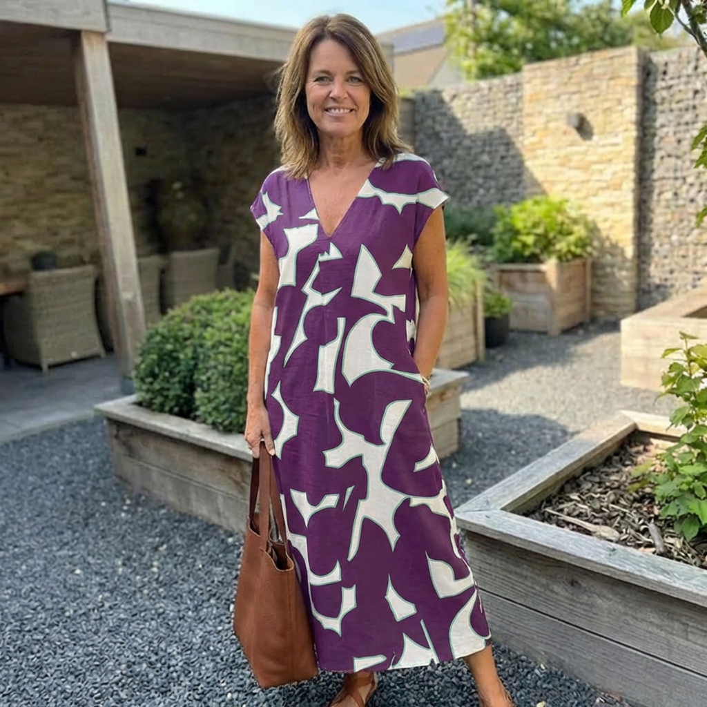 Laluna® | Jurk met print en V-hals
