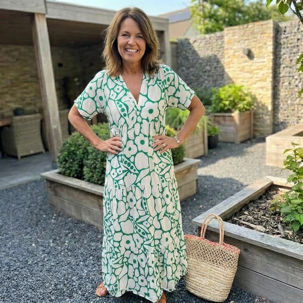 Laluna® | Losse jurk met V-hals en print
