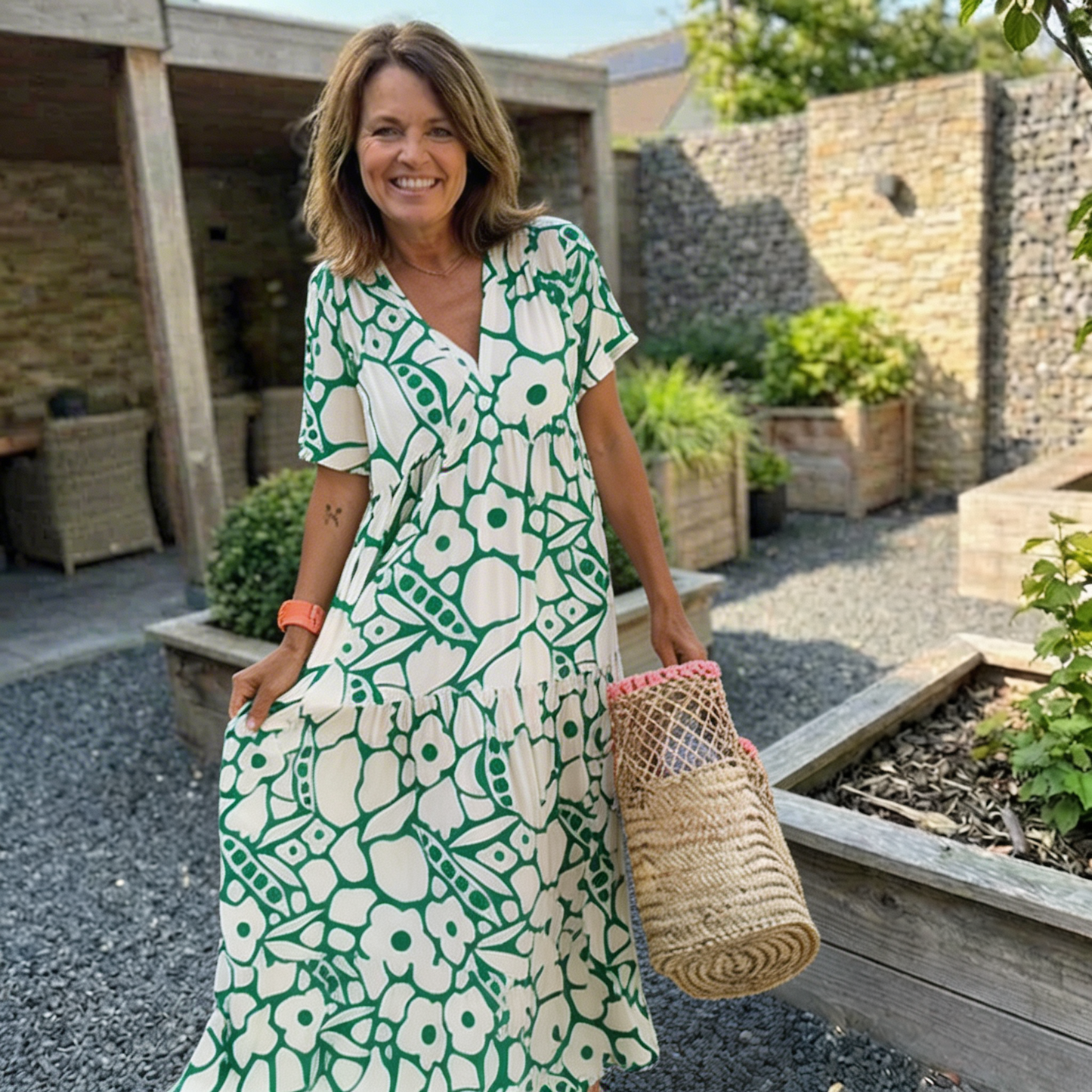 Laluna® | Losse jurk met V-hals en print
