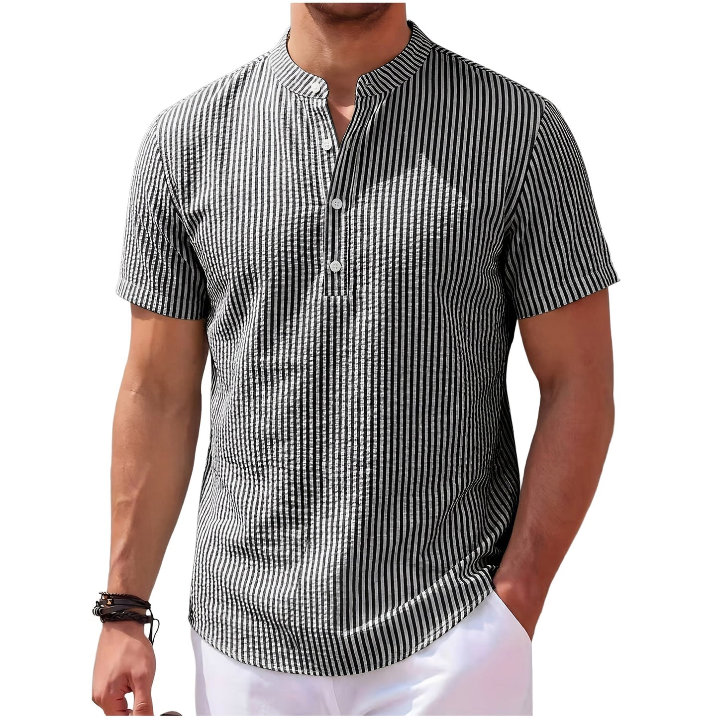 Koen | Gestreept Henley Shirt