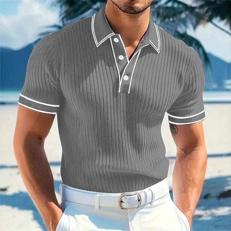 Silvan | Geribbelde gebreide poloshirt